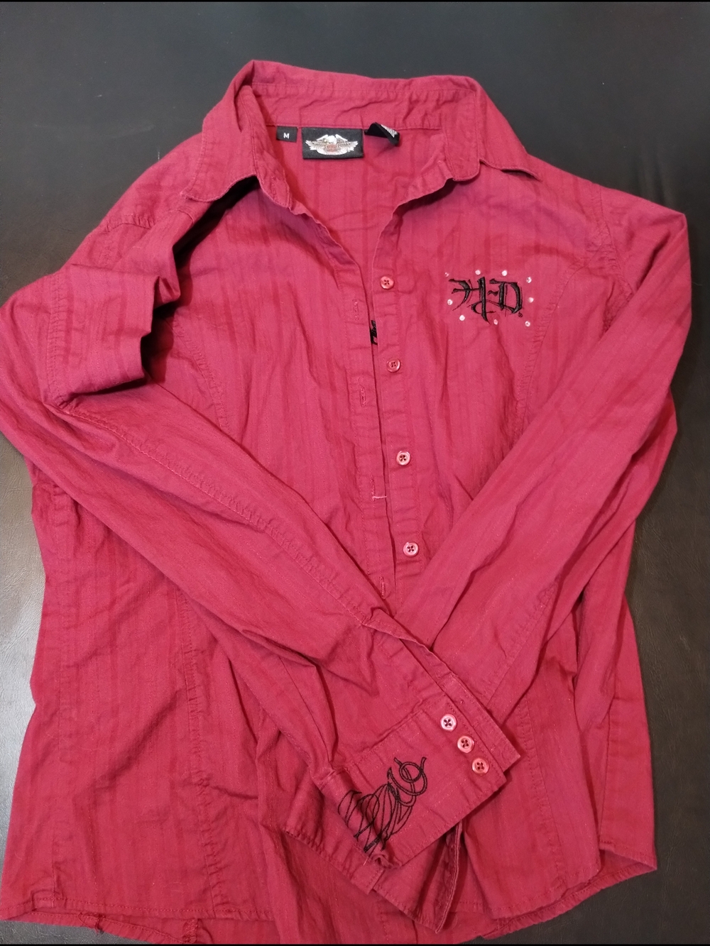 Harley-Davidson Pink Long-Sleeve Button-Up Shirt with Embroidered Details Sz Med